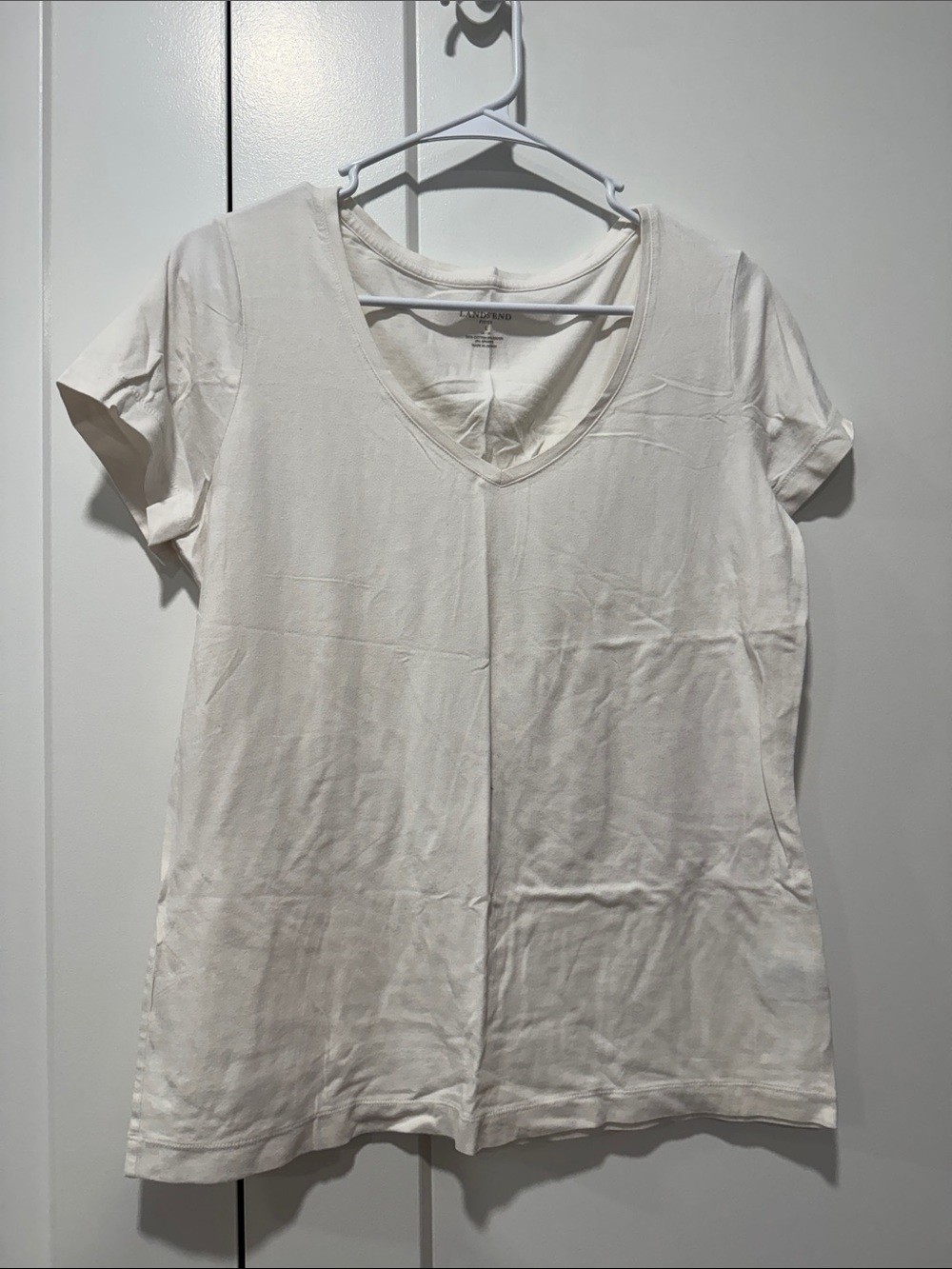 Lands' End V-Neck Short Sleeve Tee in Cream